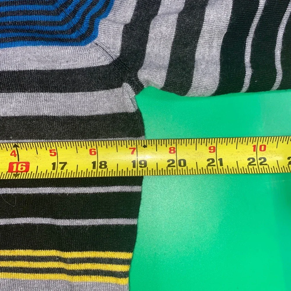 Joseph A Petite Sweater Striped Gray Blue Yellow Knit 3/4 Sleeve Top‎